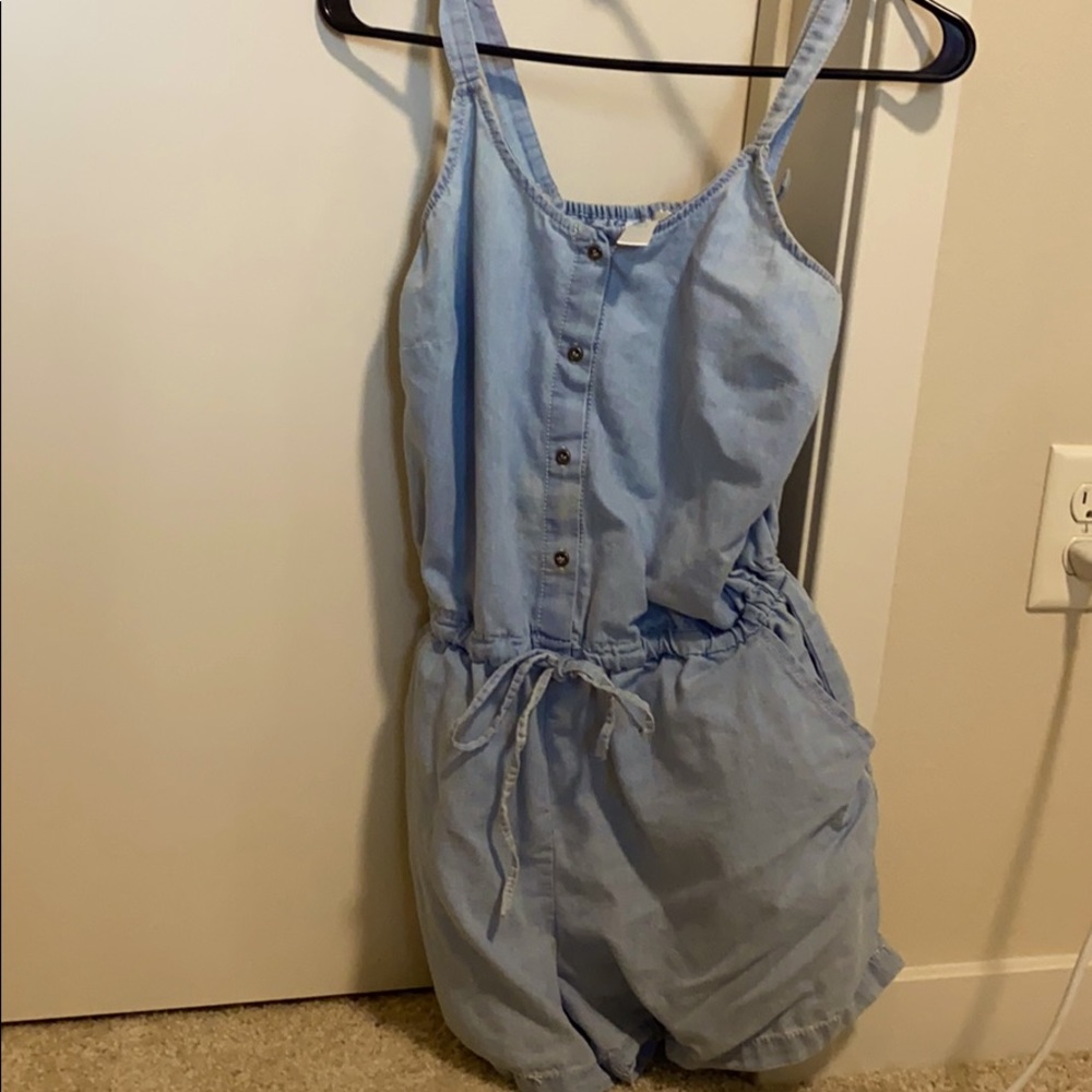 Blue denim romper